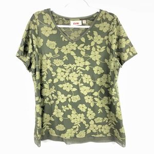EVRI Green Floral Blouse Dressy Tee Short Sleeved Plus Size 0X
